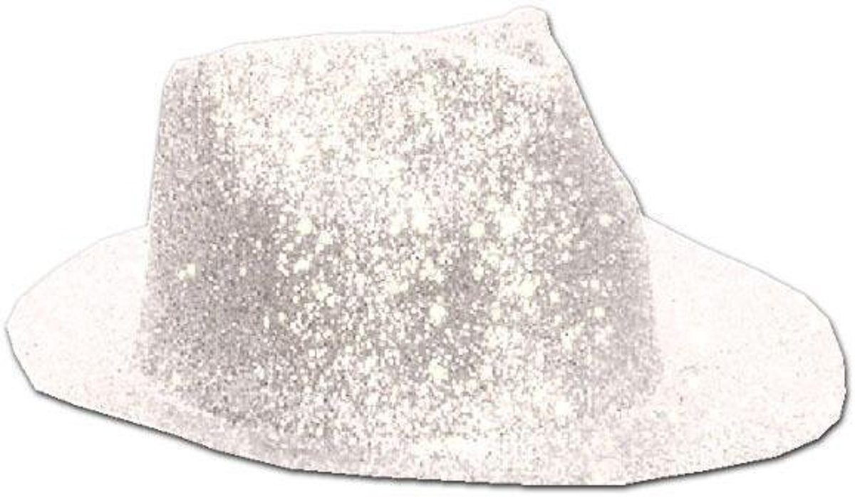 Borsalinohoed Plastic Glitter Wit | Gangsterhoed | Glitter Wit | Glitter hoed